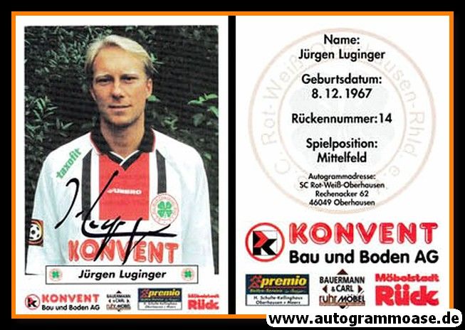 Autogramm Fussball | Rot-Weiss Oberhausen | 1998 | Jürgen LUGINGER