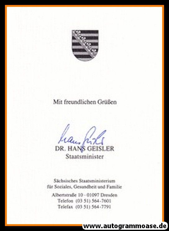 Autogramm Politik | CDU | Hans GEISLER (Visitenkarte)