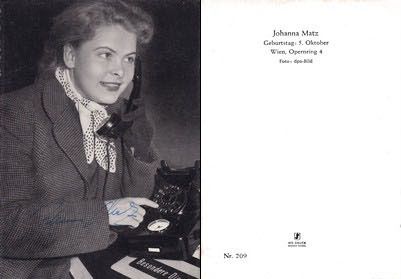 Autogramm Schauspieler | Johanna MATZ | 1960er (Portrait SW) WS-Druck
