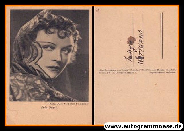 Filmpostkarte | Pola NEGRI | 1937 "Tango Notturno" (Portrait SW)
