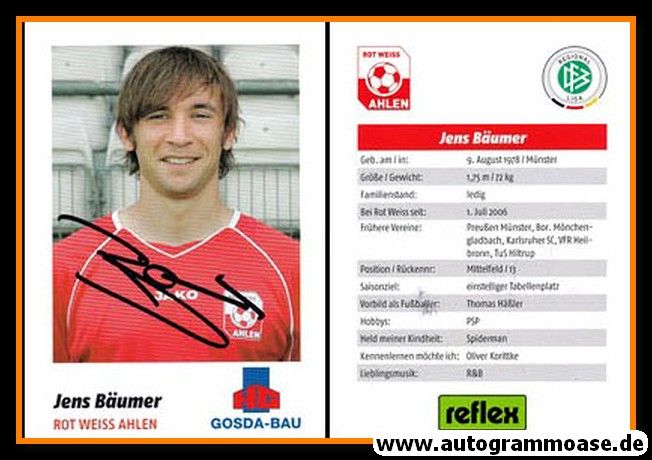 Autogramm Fussball | Rot Weiss Ahlen | 2006 | Jens BÄUMER