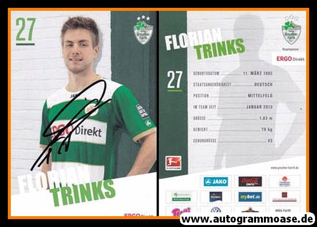 Florian Trinks Autogrammkarte Greuther Fürth 2015-16 Original Signiert+A 112794 