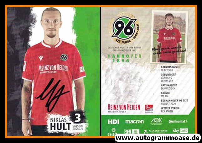 Autogramm Fussball | Hannover 96 | 2020 | Niklas HULT