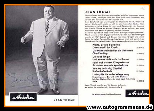 Autogramm Schlager | Jean THOME | 1960er (Portrait SW) Ariola