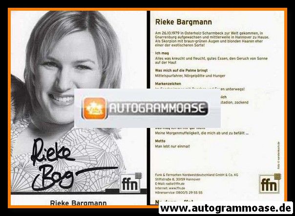 Autogramm Radio | FFN | Rieke BARGMANN | 2000er (Portrait SW)