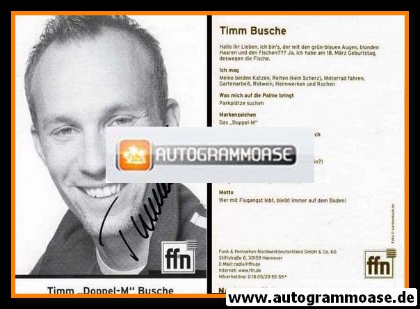 Autogramm Radio | FFN | Timm BUSCHE ("Doppel-M") | 2000er (Portrait SW)