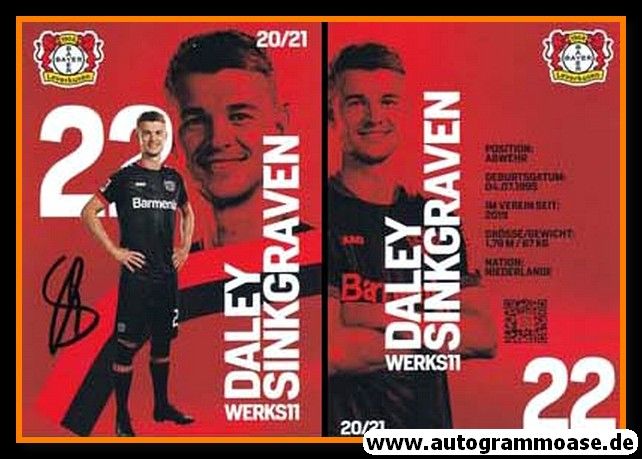 Autogramm Fussball | Bayer Leverkusen | 2020 | Daley SINKGRAVEN