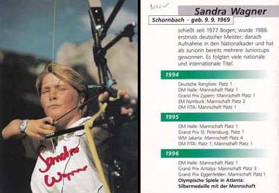Autogramm Bogenschiessen | Sandra WAGNER | 1996 (Portrait Color) OS-Silber