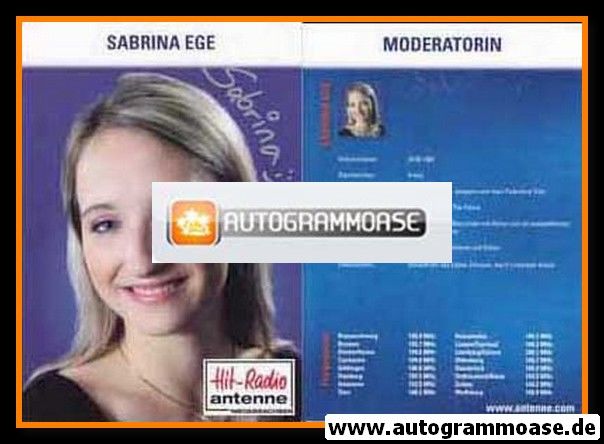 Autogramm Radio | Antenne Niedersachsen | Sabrina EGE | 2000er (Portrait Color)