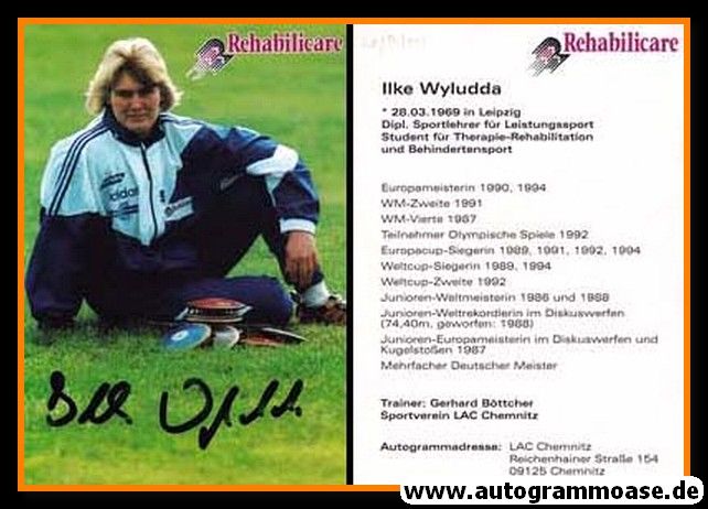 Autogramm Diskuswurf | Ilke WYLUDDA | 1990er (Portrait Color Rehabilicare) OS-Gold