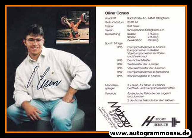 Autogramm Gewichtheben | Oliver CARUSO | 1996 (Collage Color) OS-Bronze