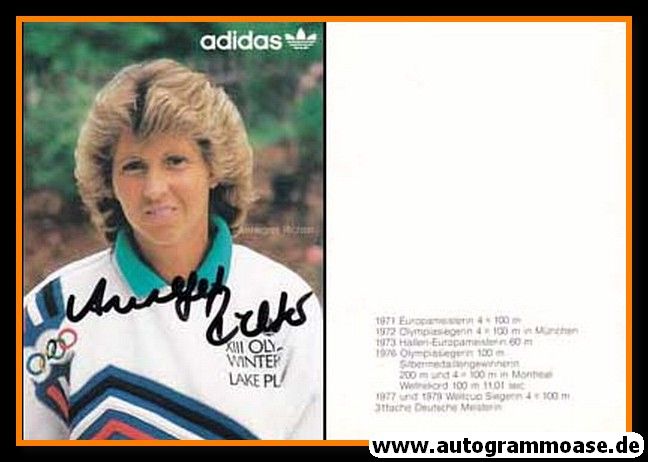 Autogramm Sprint | Annegret RICHTER | 1990er (Portrait Color Adidas) OS-Gold