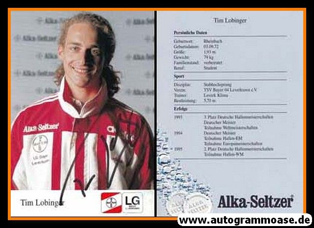 Autogramm Stabhochsprung | Tim LOBINGER | 1995 (Portrait Color) Alka-Seltzer