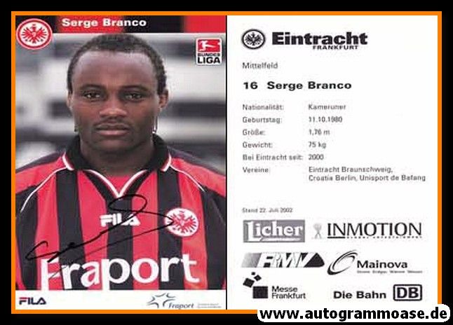 Autogramm Fussball | Eintracht Frankfurt | 2002 | Serge BRANCO