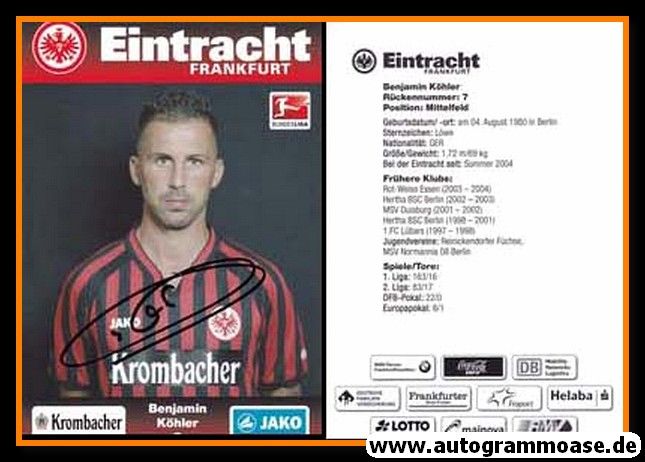 Autogramm Fussball | Eintracht Frankfurt | 2012 | Benjamin KÖHLER