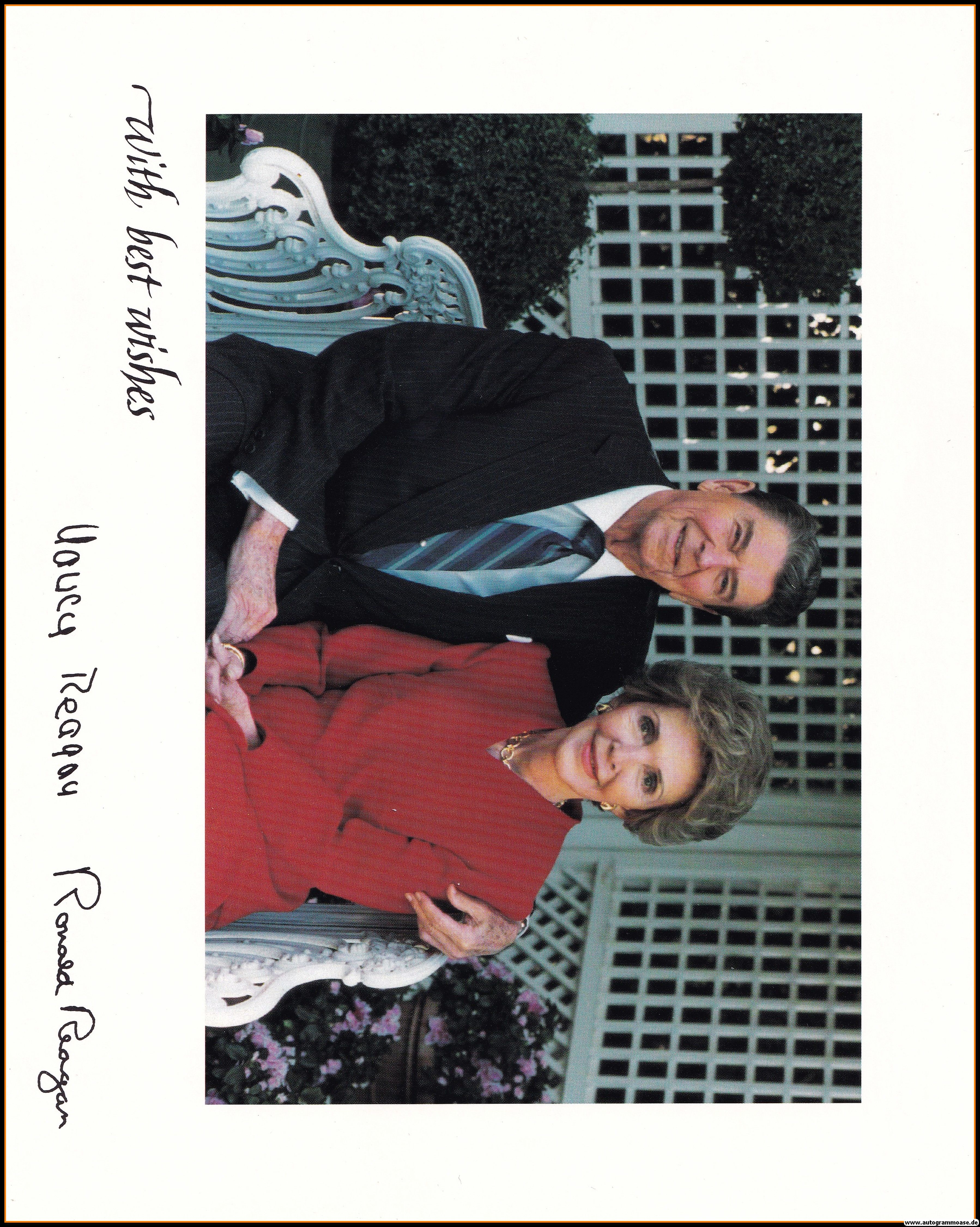 Autogramm Politik | USA | Nancy + Ronald REAGAN | Präsident 1981-1989 | 1990er Druck (Portrait Color)