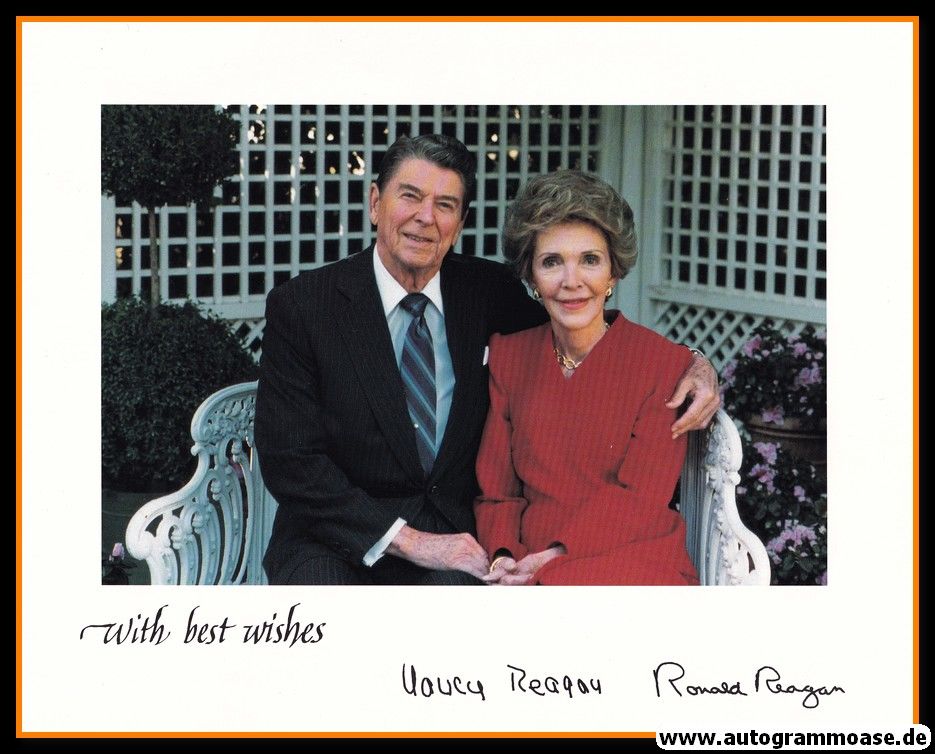 Autogramm Politik | USA | Nancy + Ronald REAGAN | Präsident 1981-1989 | 1990er Druck (Portrait Color)