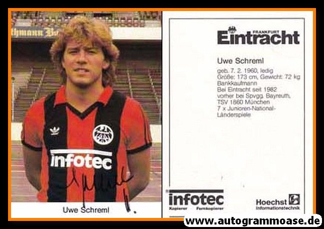 Autogramm Fussball | Eintracht Frankfurt | 1982 | Uwe SCHREML
