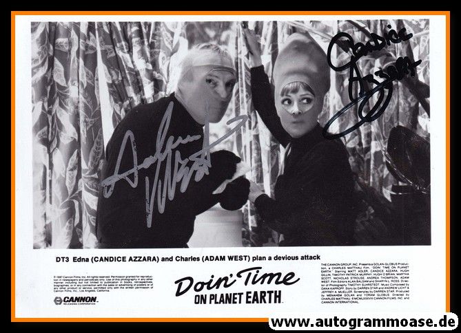Autogramme Film (USA) | Adam WEST + Candice AZZARA | 1988 Foto "Doin Time On Planet Earth"