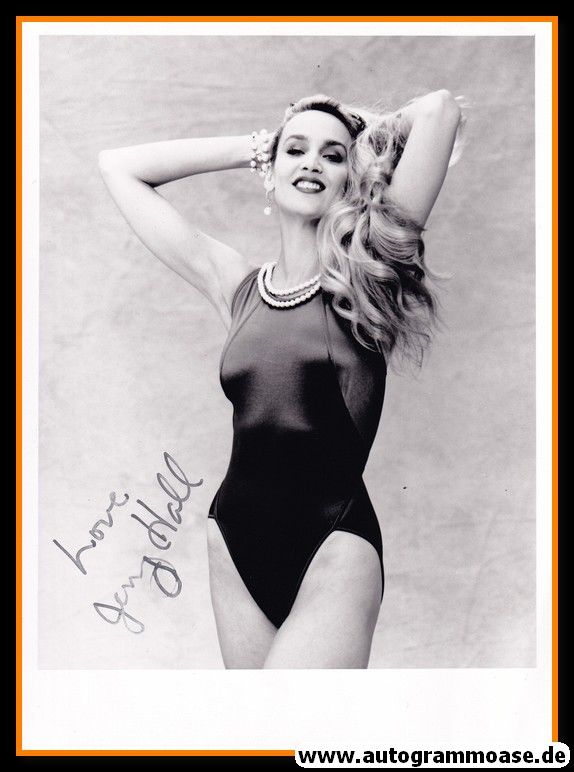 Autogramm Film (USA) | Jerry HALL | 1980er Foto (Portrait SW) sexy