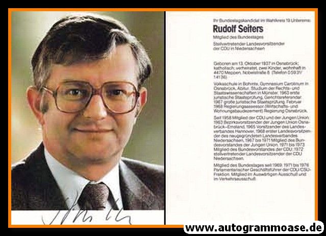 Autogramm Politik | CDU | Rudolf SEITERS | 1970er (Portrait Color) Lebenslauf