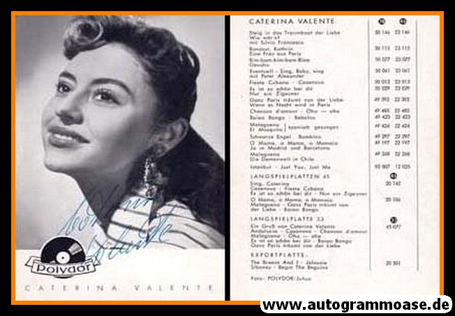 Autogramm Schlager | Caterina VALENTE | 1955 "Traumboot Der Liebe" (Polydor)