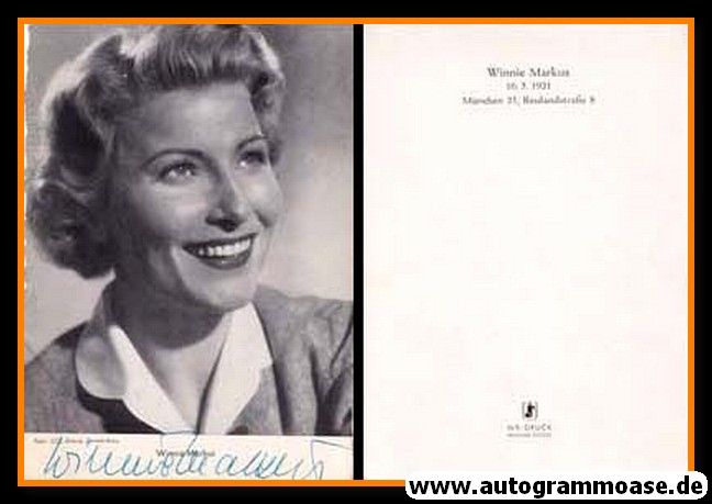 Autogramm Schauspieler | Winnie MARKUS | 1950er (Portrait SW) WS-Druck