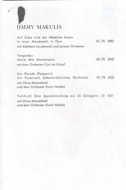 Autogramm Schlager | Jimmy MAKULIS | 1956 "Auf Cuba ..." (Portrait SW Heliodor)