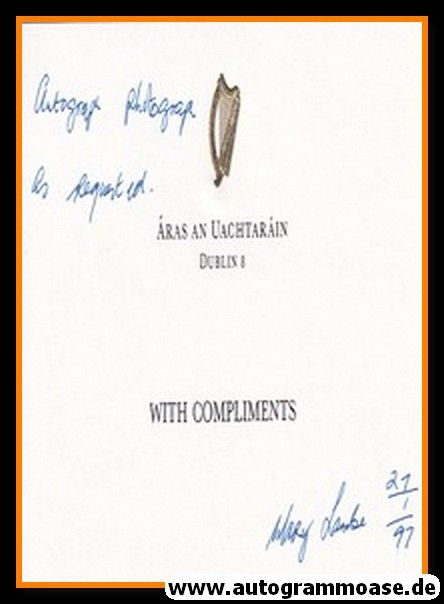 Autogramm Politik | Irland | Mary ROBINSON | Präsident 1990-1997 | 1990er Foto (Portrait SW) 2