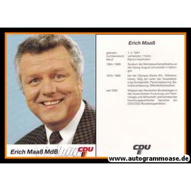 Autogramm Politik | CDU | Erich MAASS | 1980er (Portrait Color) Lebenslauf