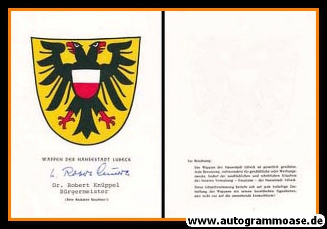 Autogramm Politik | CDU | Robert KNÜPPEL | 1970er (OB Lübeck) Wappen