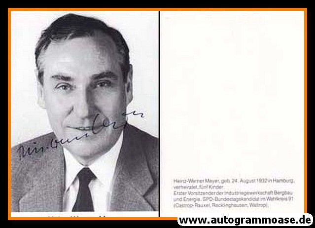 Autogramm Politik | SPD | Heinz-Werner MEYER | 1987 (Portrait SW Bundestagswahl) DGB