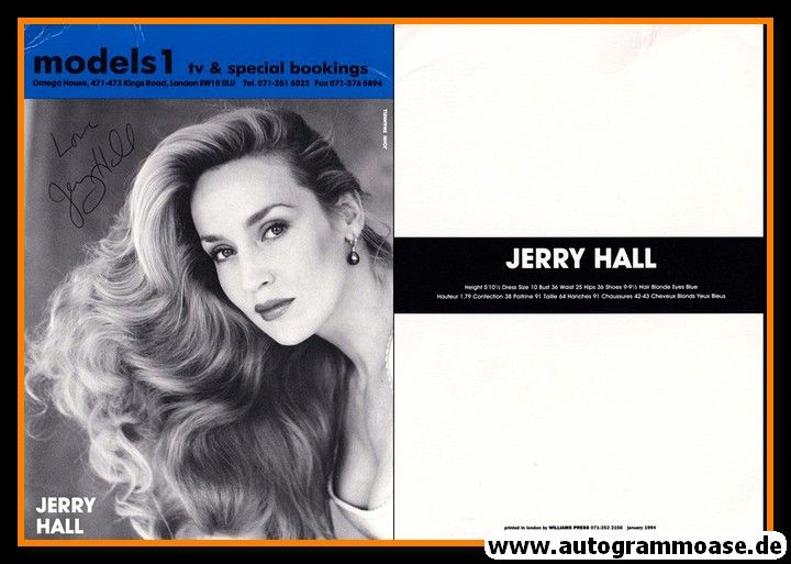 Autogramm Film (USA) | Jerry HALL | 1994 (Portrait SW) models1