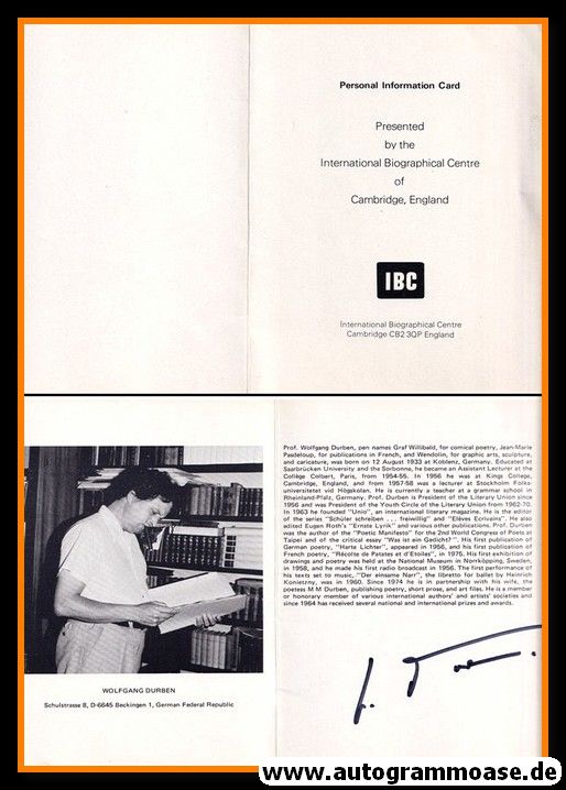 Autogramm Literatur | Wolfgang DURBEN | 1970er (Broschüre IBC)