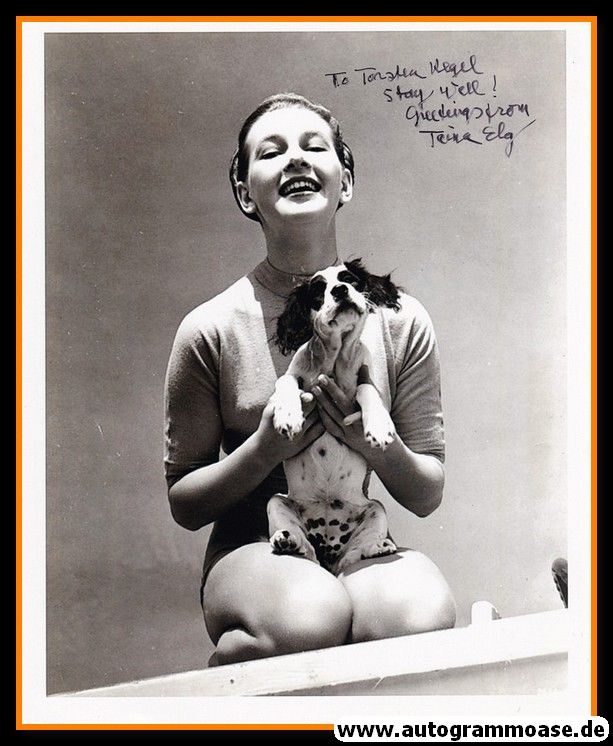 Autogramm Film (USA) | Taina ELG | 1950er Foto (Portrait SW XL mit Hund)