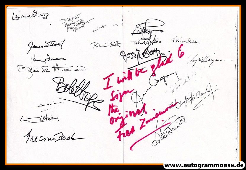 Autograph Film (USA) | Fred ZINNEMANN (plus 20 Druck US-Stars)