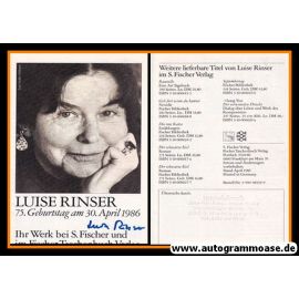 Autogramm Literatur | Luise RINSER | 1986 (Portrait SW) Broschüre