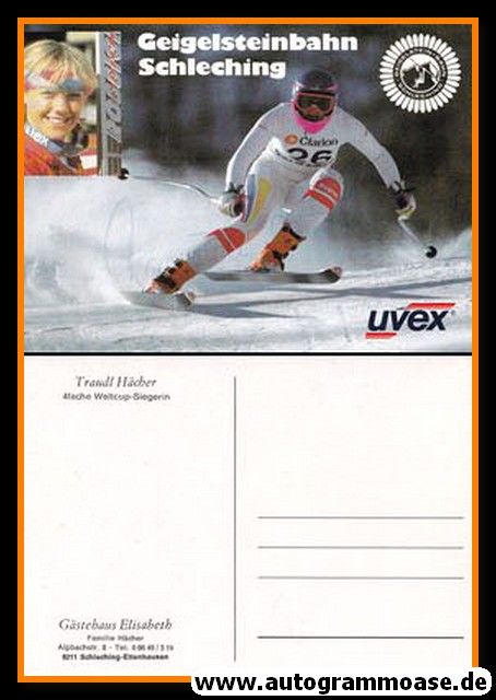 Autogramm Ski Alpin | Traudl HÄCHER | 1980er (Collage Color) Uvex