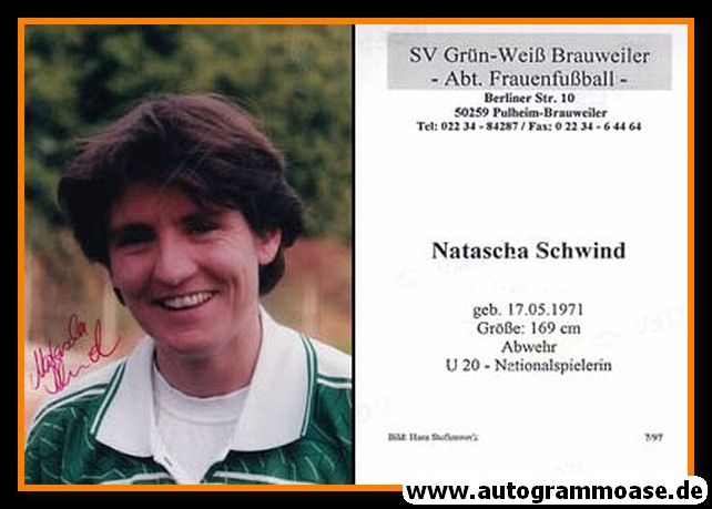 Autogramm Fussball (D) | Grün-Weiss Brauweiler | 1997 Foto | Natascha SCHWIND