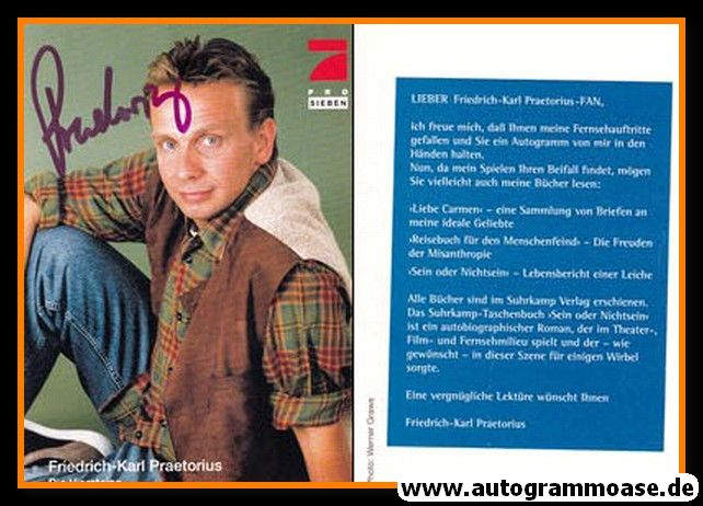 Autogramm TV | PRO7 | Friedrich-Karl PRAETORIUS | 1990er "Die Viersteins" (Grawe)