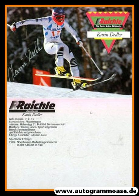 Autogramm Ski Alpin | Karin DEDLER | 1990er (Renszene Color) Raichle