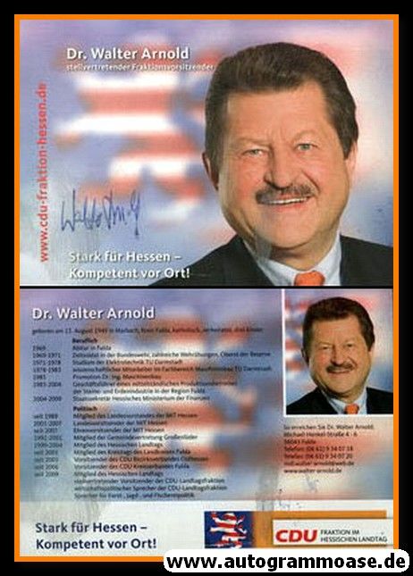 Autogramm Politik | CDU | Walter ARNOLD | 1999 (Portrait Color) Lebenslauf