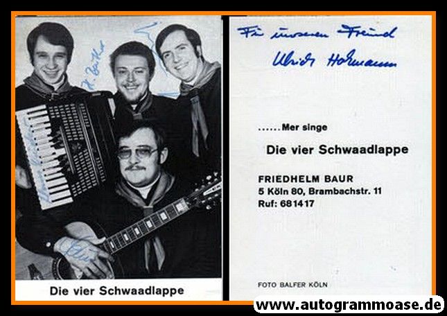 Autogramme Karneval | DIE VIER SCHWAADLAPPE | 1970er (Portrait SW)