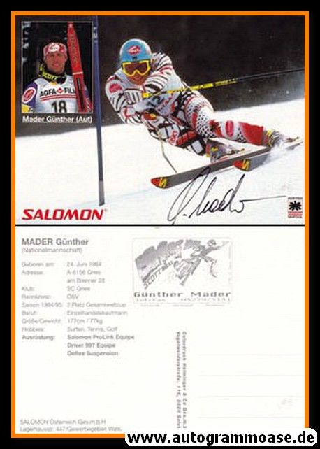 Autogramm Ski Alpin | Günther MADER | 1995 (Collage Color) Salomon