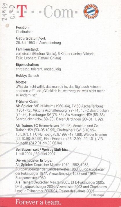 Autogramm Fussball | FC Bayern München | 2005 | Felix MAGATH