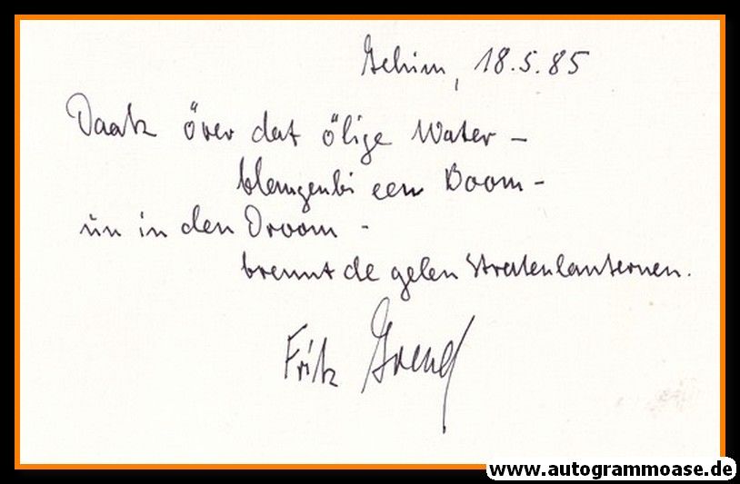 Autograph Kunst | Fritz AREND (Gedicht)