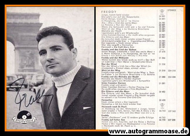 Autogramm Schlager | Freddy QUINN | 1958 "Junge Komm Bald Wieder" (Portrait SW Polydor)