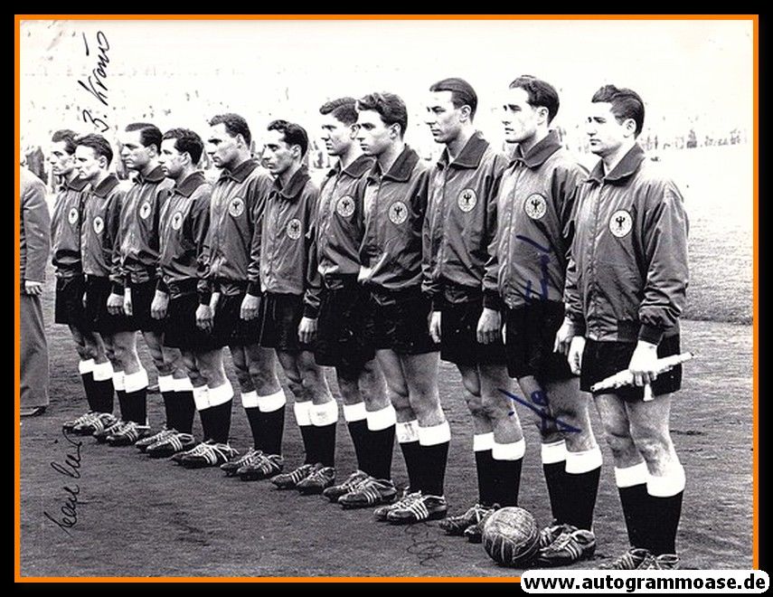 Mannschaftsbild Fussball | DFB | 1957 + 3 AG (Kraus, Schmidt, Tilkowski) Niederlande
