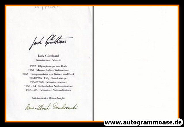Autograph Turnen | Jack GÜNTHARD (OS-Gold 1952 Schweiz)