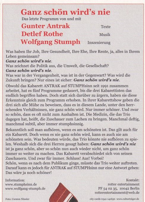 Autogramme Kabarett | ANTRAK | 2004 "Ganz Schön Wirds Nie" (Gruppenbild Color)